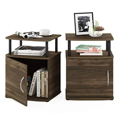 Image of Furinno Brahms 4 Tier Multipurpose Display Shelf with Door, French Oak/Black