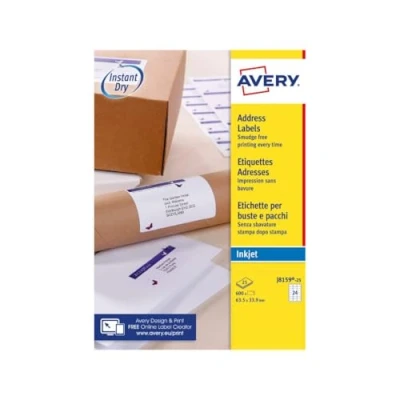 Image of Avery Printable, Customisable Labels Mailing Labels, Inkjet Printers, 24 per A4 Sheet, 600 Quickdry (J8159), White