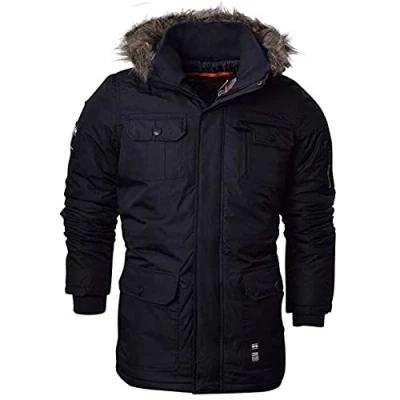 Image of Crosshatch Mens Heavy Weight Fur Hood &#039;Parked&#039; Parka Padded Waterproof Winter Coat Jacket (XXL, Black)
