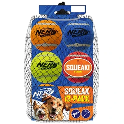 Image of Nerf Dog 12 Piece Toy Gift Set, Includes 2.5in Squeak Tennis Ball Pack, Tough Material, Multicolored