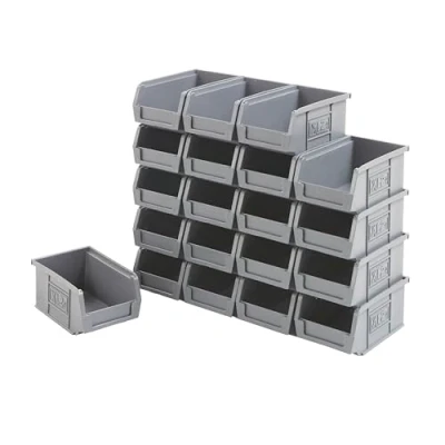 Image of BiGDUG Plastic Parts Bins Packs Small Component Storage Boxes Garage Organiser Louvre Panel Free Standing (20 75h x 100w 165d mm Grey)