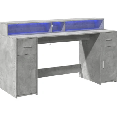 Image of vidaXL LED Desk with Storage Concrete Grey Engineered Wood Office, Study, Gaming 160x55x91 cm