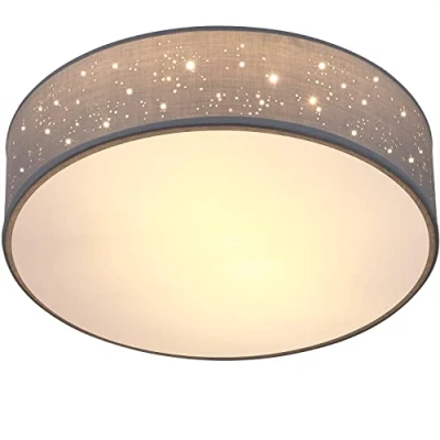 Image of MONZANA® 38cm Round Fabric Ceiling Light Starry Sky Perforated Material Circular Lamp Shade 2xE27 40 Watt Socket Bedroom Lounge Childrens Room Office Grey