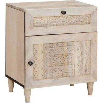 Image of vidaXL Bedside Table with Door Beige 50 x 33 60 cm Solid mango wood