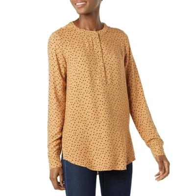 Image of Amazon Essentials Women&#039;s Long Sleeve Woven Blouse, Black Camel Dots, XS