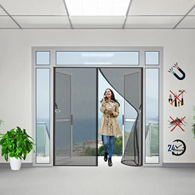 Image of Magnetic Screen Door, 140x190cm Seal Automatically Bug Net, Keeps Mosquitoes and Bugs Out, Fit for Bedroom/Kitchen/Air Conditioner Room(Black)