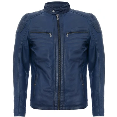 Image of Infinity Leather Mens Jacket Vintage Quilted Retro Racing Zipped Biker San Marino Navy Size Large