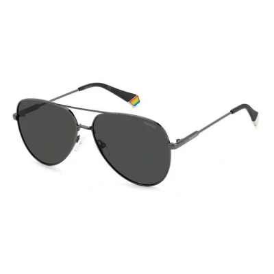 Image of Polaroid Unisex PLD 6187/S KJ1/M9 Sunglasses Metal Rifle barrel Grey Pilot Polarized