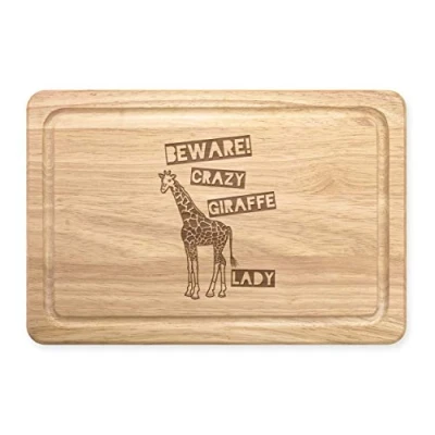 Image of Beware Crazy Giraffe Lady Rectangular Wooden Chopping Board