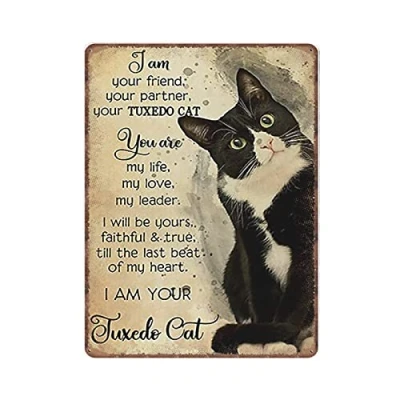 Image of Dreacoss I Am Tuxedo Cat Tin Signs, Lover Gift Wall Decoration, Vintage Poster Metal Sign Bar Club Novelty Funny Kitchen Retro Parlor Garage Gifts, 30X40cm