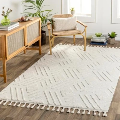 Image of Livabliss Vientiane Geometric Rug Scandi Area Rugs Living Room 160x213 cm, Dining, Kitchen Neutral, Abstract Patterned Rugs, Boho Style, Easy Care Pile Large Rug, Cream