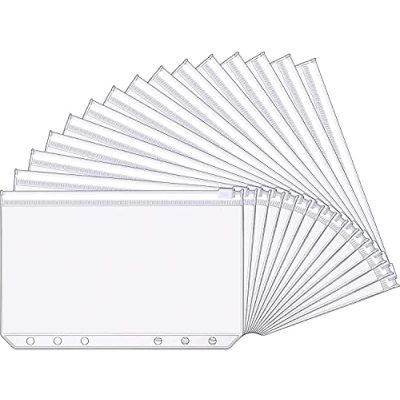 Image of A6 Size 6 Holes Binder Pockets Plastic Zipper Folders Waterproof Loose Leaf Bags for Documents Notebooks Cards (8 Packs)