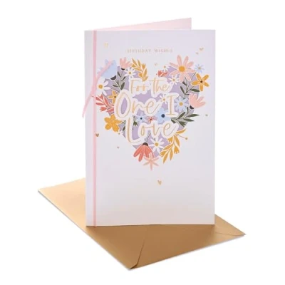 Image of UK Greetings Birthday Card for The One I Love Floral Heart Design