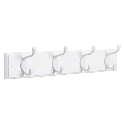 Image of SONGMICS Set of 2 Coat Racks, Wall Mounted Hook, 8 Dual Metal Hooks, for Coats, Bags, in The Hallway, Bedroom, Living Room, White LHR232W01