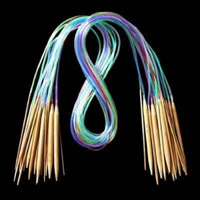 Image of Bluelans® 18 Sizes Circular Carbonized Bamboo Double Pointed Needles Knitting Set with Colorful Tube, 2.0mm 10mm 100cm