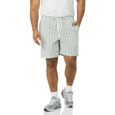 Image of Amazon Essentials Men&#039;s 8&quot; Inseam Relaxed Fit Drawstring Walk Short (Available in Plus Size), Green Pink Vertical Stripes, XS
