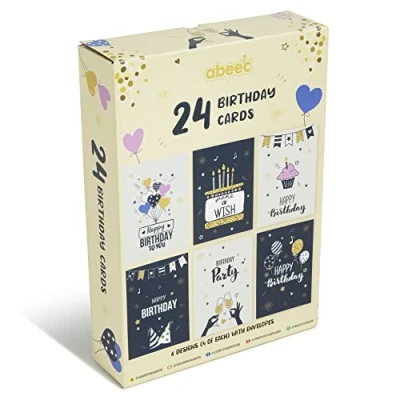Image of abeec 24 Birthday Cards for Adults Assorted Multi Pack Containing Him &amp; Her of with Envelopes