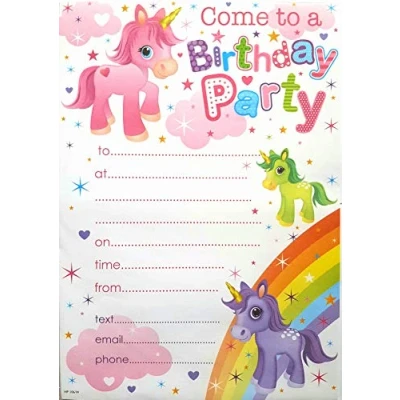 Image of Simon Elvin 20 Children&#039;s Birthday Party Invitation Sheets 3HP106 Unicorns and Rainbow