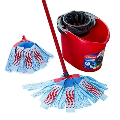 Image of Vileda SuperMocio 3 Action XL Mop and Bucket Set with Extra Refill, Blue,Red