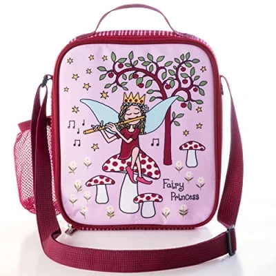 Image of Tyrrell Katz Kids Insulated Princess Printed Lunch Bag in Pink Children&#039;s Zip Meal Tote with Adjustable Strap and Bottle Holder 21.5 x 24.5 6 cm