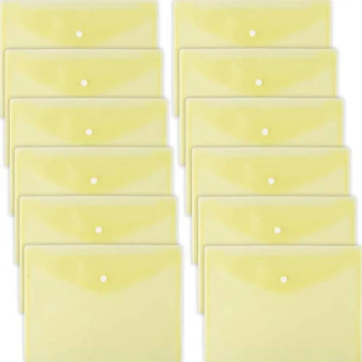 Image of D.RECT 5530 Set 12 Pieces Document folders A4, File briefcases with Button Closure, Pocket Organizers for School and Office use, Envelope Organiser documents Letters, Yellow