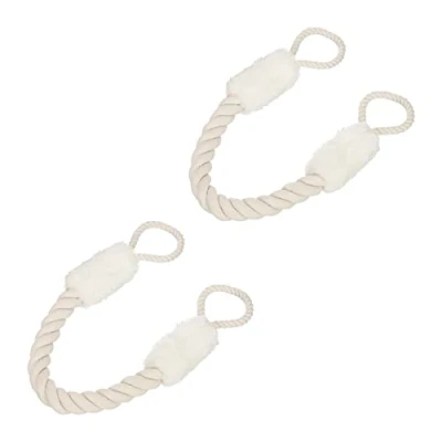 Image of Relaxdays Rope Door Stoppers, Set of 2, 60 cm Long, Handle Blocker, Protection for Kids &amp; Pets, Maritime, Cream/White