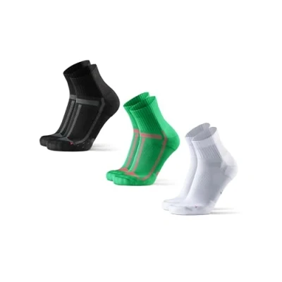 Image of DANISH ENDURANCE Cushioned Running Socks for Long Distances, Quarter Length, Anti Blister Men &amp; Women, 3 Pack, Multicolour (1xBlack/Grey, 1xGreen/Orange, 1xWhite), 9 12