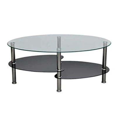 Image of vidaXL Black Coffee Table with Unique 3 Layer Design, Tempered Glass and Metal Frame, Ideal for Living Room or Bedroom