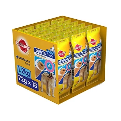 Image of Pedigree Puppy Denta Tubo Daily Dental chews for puppies, 54 Sticks Pack of 18 (18 x 3 Sticks)