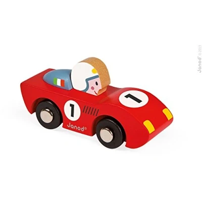Image of Janod J08545 Story Racing Wooden Car, Speed, Wood,blue,red