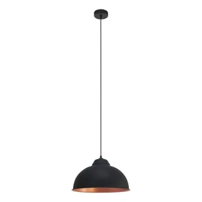 Image of Eglo Truro 2 Vintage Pendant Light, Industrial/Retro Design Hanging Lamp, Made of Steel with Colour Black and Copper, E27 Socket
