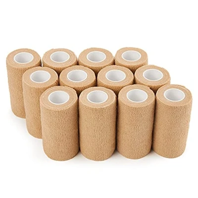 Image of PHYTOP Cohesive Bandages Vet Wrap, Elastic Self Adhesive Bandage Tape for Wrist &amp; Ankle Protection (Beige, 10cm x 4.5m)