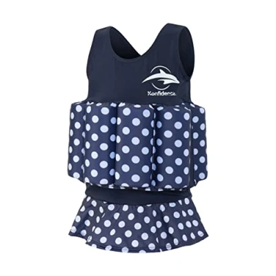 Image of Konfidence Float suit Traditional Kids Swimsuit for 1 5 Years with Adjustable Buoyancy/Removable Foam Floats Super Soft,Flexible Lycra (Blue Polka Dot, 4 Years)