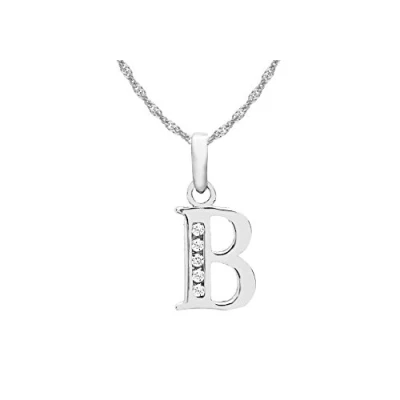 Image of Carissima Gold Women&#039;s 9 ct White Cubic Zirconia Initial B Pendant on 0.8 mm Prince of Wales Chain Necklace Length 46 cm/18 Inch