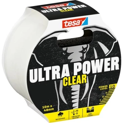 Image of tesa Ultra Power Clear Super Duct Tape Transparent Repair for Invisible Repairs Weather Resistant and Hand tearable 10 m x 48 mm