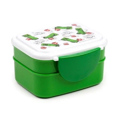 Image of Puckator Minecraft Creeper &amp; TNT Clip Lock Stacked Bento Lunch Box with Cutlery Lunchbox Multi Compartments Small Food Containers for Adults and Kids Girls Boys