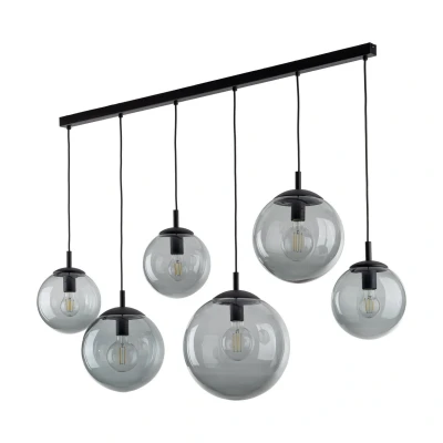 Image of TK Lighting Esme pendant light, glass, graphite transparent, 6 bulb, linear