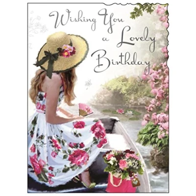 Image of Greeting Card (JJ4382) Female Birthday Girl In A Boat Foil and Flittered Finish