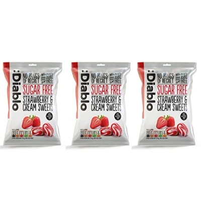 Image of Diablo Strawberry &amp; Cream Sweets Sugar Free Sweetened with Maltitol Diabetic Hamper Available Perfect for Gifting 1 Packet 75g (Pack of 3)