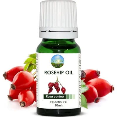 Image of NPOW Rosehip Essential Oil Organic for Face, Hair, Nails &amp; Body Pure Face Cold Pressed Skin, Fine Lines Scars, Seed Organic, 10 ml