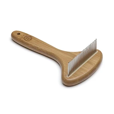 Image of Mikki Bamboo Dog Puppy Grooming Anti Tangle Rake , Dematting Shedding Tool, Removes Knots, Tangles, Matts, for Medium/Double Hair Coat, Handmade from Natural