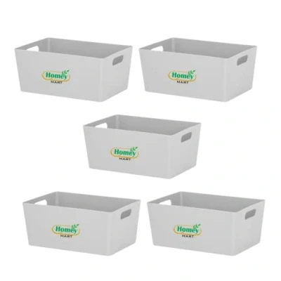 Image of Studio Basket 4.02 Rectangular Cool Grey Plastic Storage Baskets Kitchen Home &amp; Office Tidy Organiser 25x17x11cm Set of 5