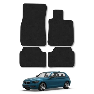 Image of Car Mats Compatible with BMW 1 Series (2011 2019) [F20/F21] Tailored Fit Black Carpet Floor Set Accessory Custom 4 Pieces Anti Slip Backing &amp; Binding Trim Edge