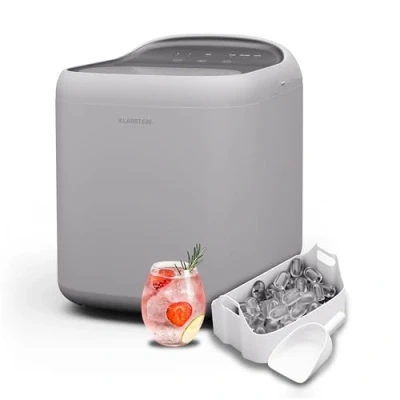Image of Klarstein SparkIce Ice Maker Machine 15kg/24h, 6 Min Cubes, Touchpad Control, Automatic Cleaning, 2 Cube Sizes, Scoop Included, Ideal for Home &amp; Bar, White