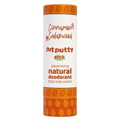 Image of Natural Deodorant Stick Plastic Free Vegan &amp; Eco Friendly By Pit Putty 100% For Women Men 80g (Cinnamon Cedarwood)