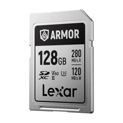 Image of Lexar ARMOR SILVER PRO SD Card 128GB, UHS II Memory Card, Stainless steel, C10, U3, V60, 6K UHD Video, up to 280MB/s Read, 120MB/s Write, SDXC for DSLR/Camera/Photographer/Videographer
