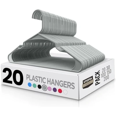 Image of Utopia Home 20 Pack Plastic Hangers Space Saving, Durable Hanger with Shoulder Grooves, Grey