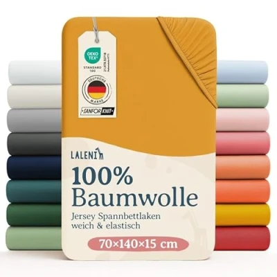 Image of Laleni Cot Bed Sheets Soft 135gsm Cotton Travel 140x70 cm, Spicy Mustard