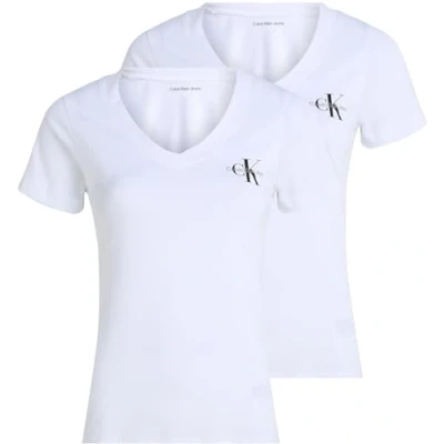Image of Calvin Klein Jeans Monologo V NECK TEE 2 PACK Basic Tshirt, Women&#039;s, Size: 3XL, Brilliant white/brilliant white