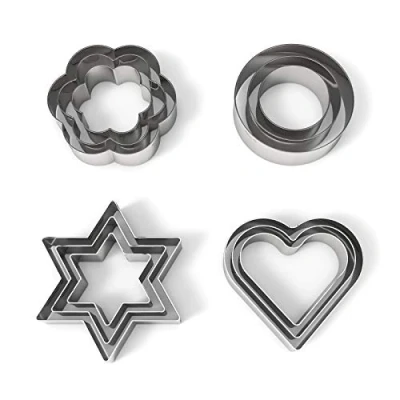 Image of Cookie Cutter, 12 Pieces Cutters Shapes Pastry Cutter Biscuit Baking Set Christmas Stainless Steel Heart Circle Flower Star Shaped for